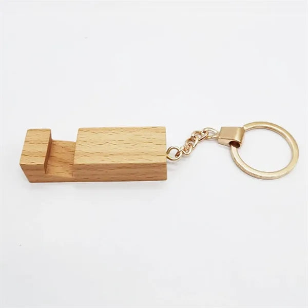 2-in-1 Compact Portable Wooden Phone Stand Keychain