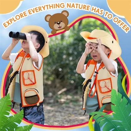 Multi-Pocket Kids Explorer Vest Matching Sun Protection Hat