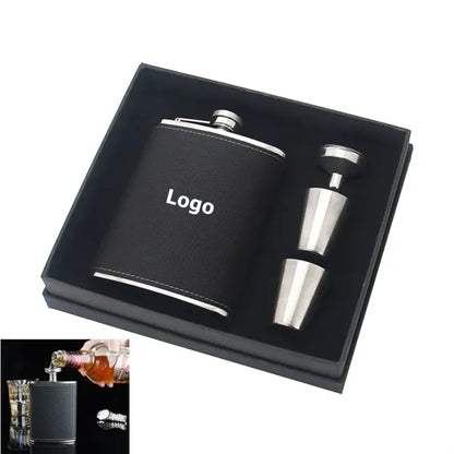 Stainless Steel Soft Touch Leather Wrap Flask Gift Set