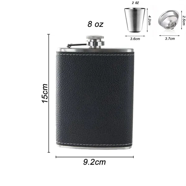 Stainless Steel Soft Touch Leather Wrap Flask Gift Set