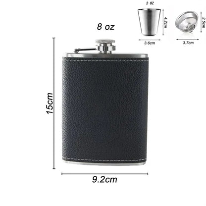 Stainless Steel Soft Touch Leather Wrap Flask Gift Set