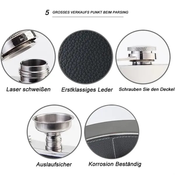 Stainless Steel Soft Touch Leather Wrap Flask Gift Set