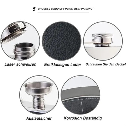 Stainless Steel Soft Touch Leather Wrap Flask Gift Set
