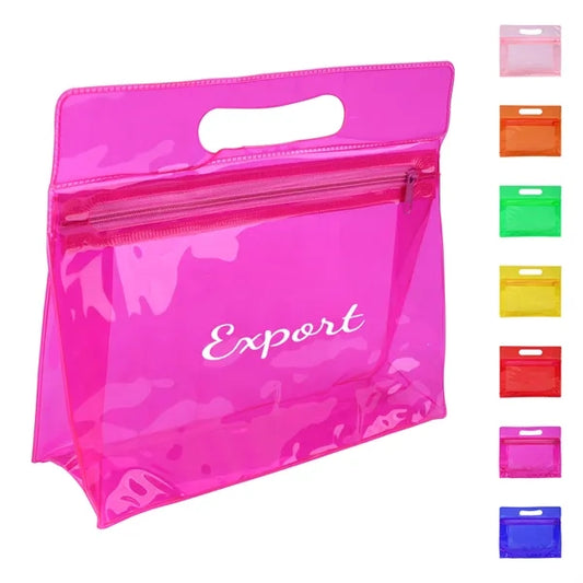 Custom Clear PVC Zipper Makeup Bag W/ Handle