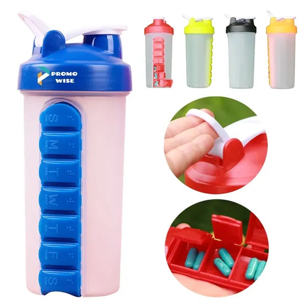 24oz 2-in-1 Leakproof Detachable Pill Box Shaker Bottle