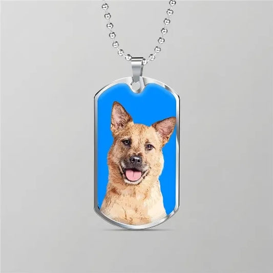 Single-Sided Dog Tag Pendant w/ Long Chain