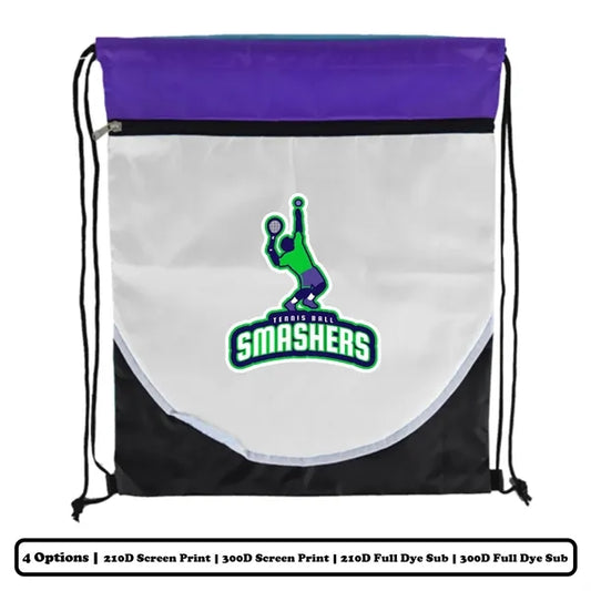 Multi-Panel Polyester Drawstring Bag w/ Horizontal-Zip
