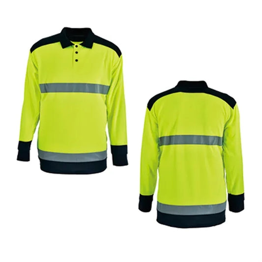 VISIPRO Long Sleeve Reflective Safety Polo with Black Trim -