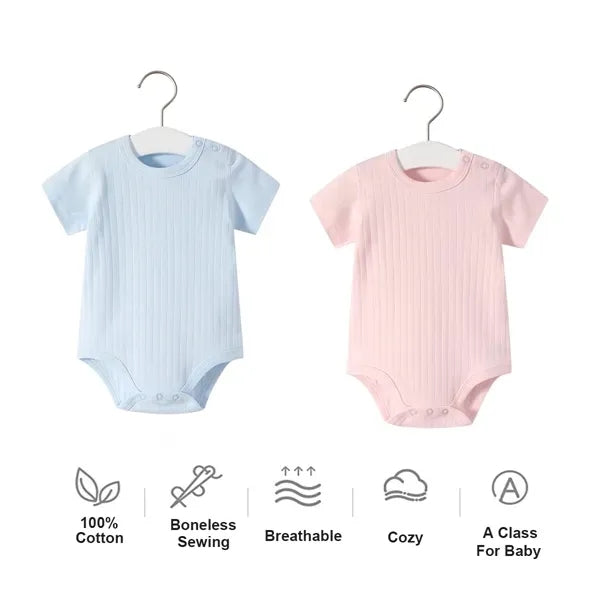 Solid Color Short Sleeve Cotton Baby Bodysuit