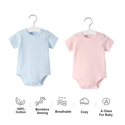 Solid Color Short Sleeve Cotton Baby Bodysuit