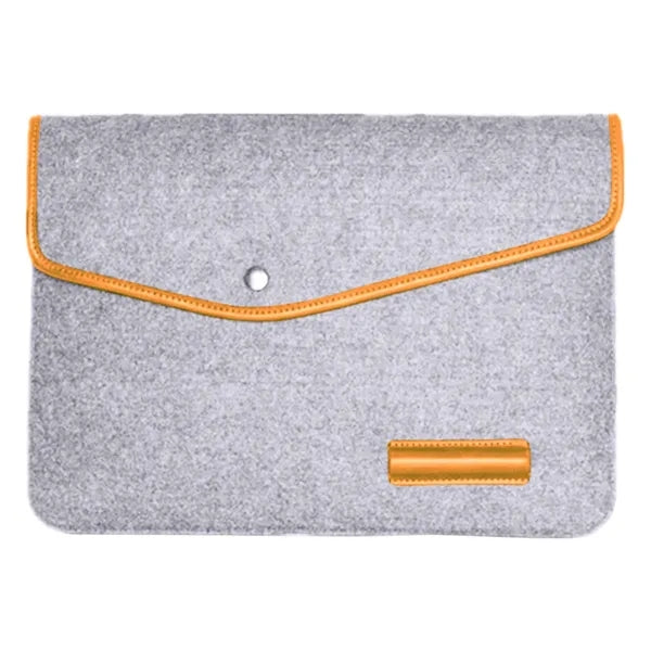 Felt Laptop Sleeve with PU Trim, Pen Holder, and Button