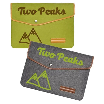Felt Laptop Sleeve with PU Trim, Pen Holder, and Button