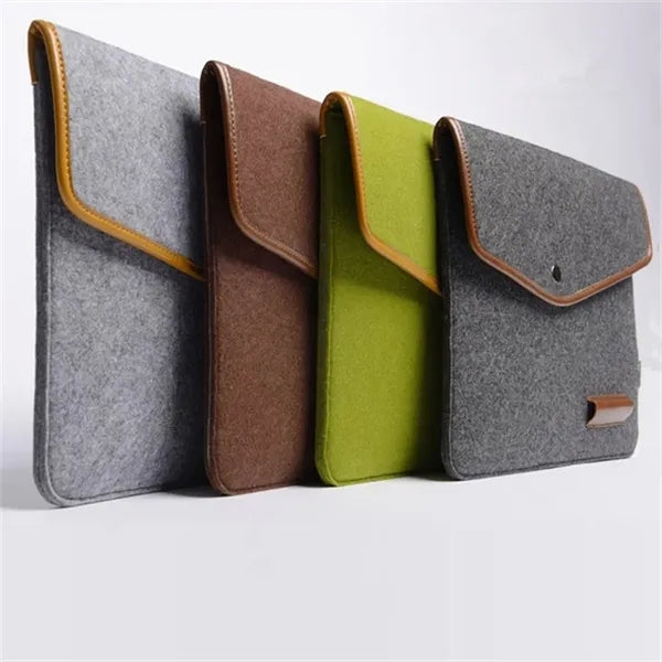 Felt Laptop Sleeve with PU Trim, Pen Holder, and Button
