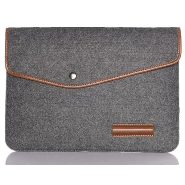 Felt Laptop Sleeve with PU Trim, Pen Holder, and Button