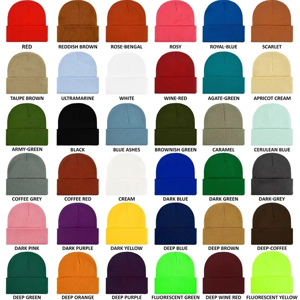 Classic Ribbed Cuffed Beanie with Custom Logo - 100% Acrylic