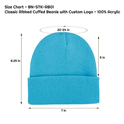 Classic Ribbed Cuffed Beanie with Custom Logo - 100% Acrylic