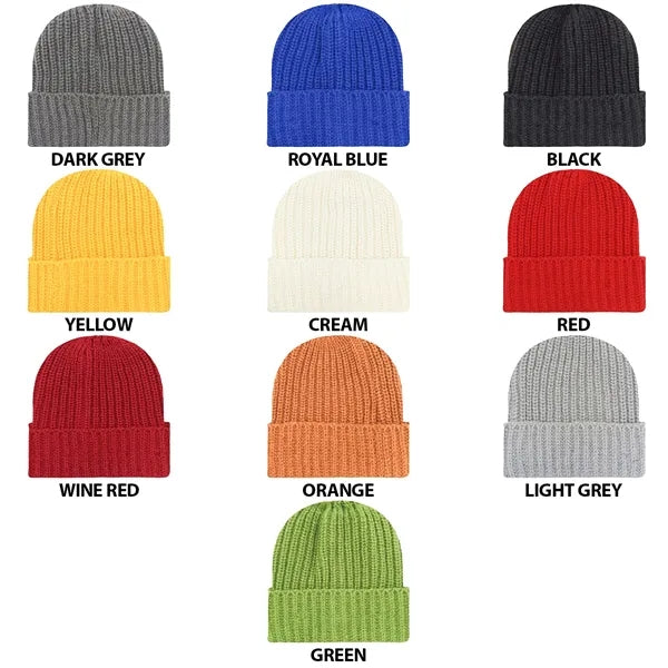 Chunky Ribbed Cuffed Beanie with Custom Logo - 100% Acrylic