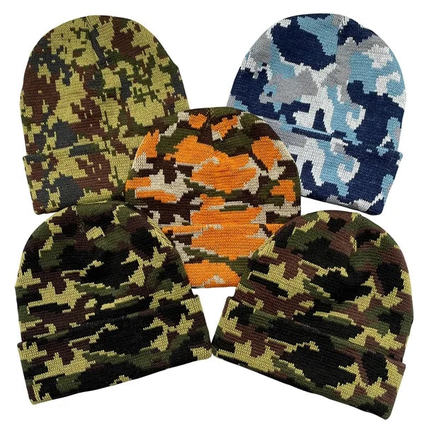 Camo Pattern Cuffed Beanie with Custom Logo - 100% Acrylic