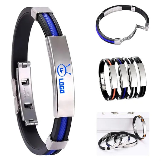 Customizable Engraving Stainless Steel Silicone Bracelets