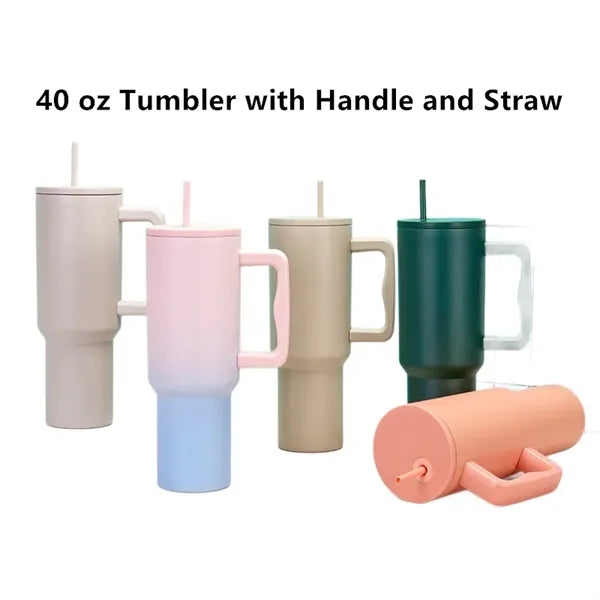 40 Oz Stainless Steel Tumbler With Handle and Straw