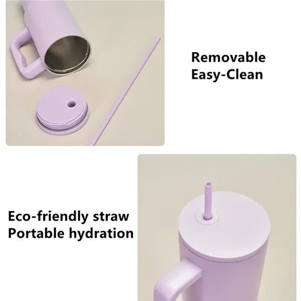 40 Oz Stainless Steel Tumbler With Handle and Straw