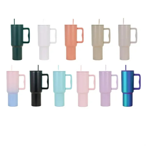40 Oz Stainless Steel Tumbler With Handle and Straw