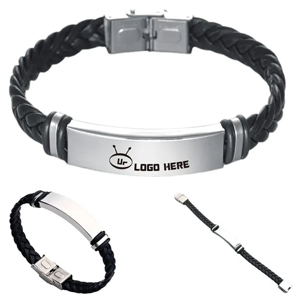 Stainless Steel Leather Braided Bracelet