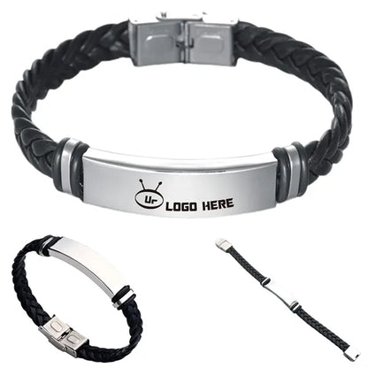 Stainless Steel Leather Braided Bracelet