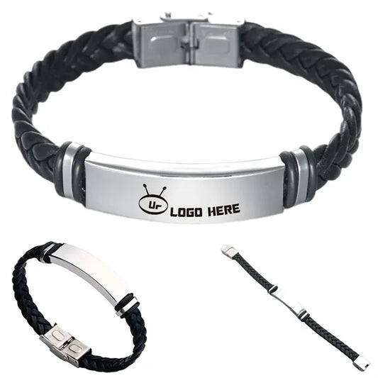 Stainless Steel Leather Braided Bracelet