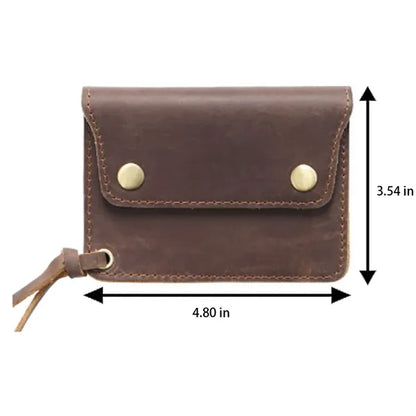 Double-Button Cowhide Short Wallet with Zippered Compartment
