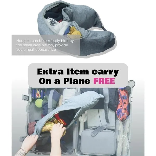 Portable light blocking hooded stuffable travel neck pillow