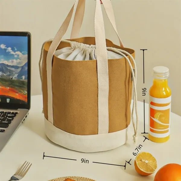 Thick Canvas Drawstring Lunch Tote With Silverized Lining