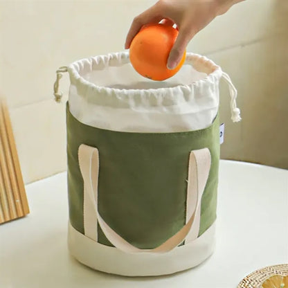 Thick Canvas Drawstring Lunch Tote With Silverized Lining