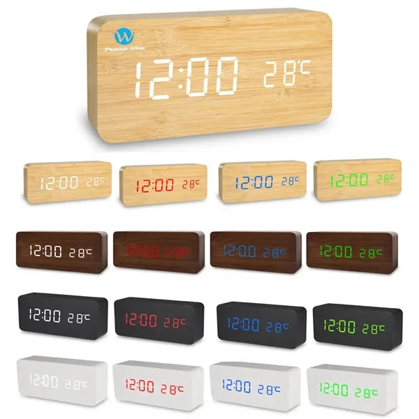 Voice-Activated USB Wooden Clock with  LED Display Temp
