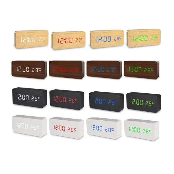 Voice-Activated USB Wooden Clock with  LED Display Temp
