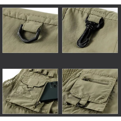 Quick-Dry Zippered Pockets Ventilated Sleeveless Cargo Vest