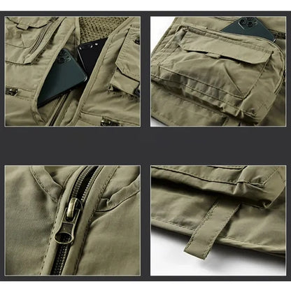 Quick-Dry Zippered Pockets Ventilated Sleeveless Cargo Vest