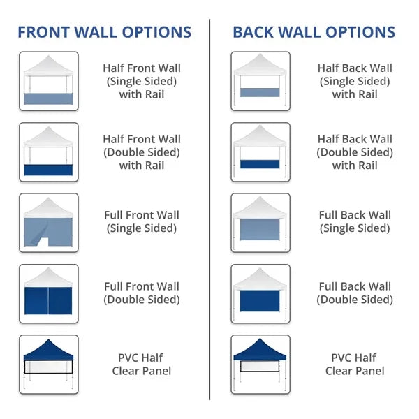 10 Ft Canopy Tent with Single-Sided Half Back Wall With Rail