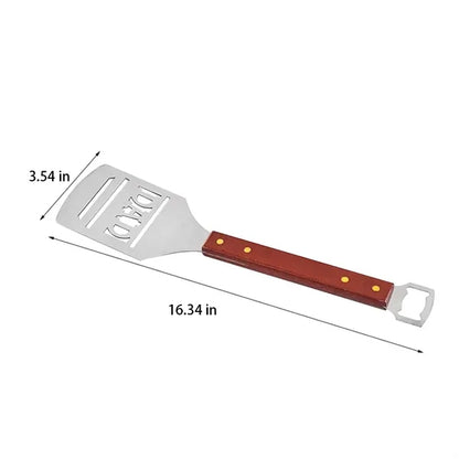 Heat-Resistant Wood Handle Grill Spatula with Bottle Opener
