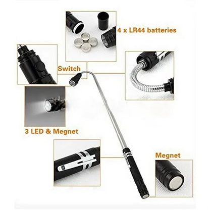 Telescoping Magnetic Pickup Tool LED Flashlight