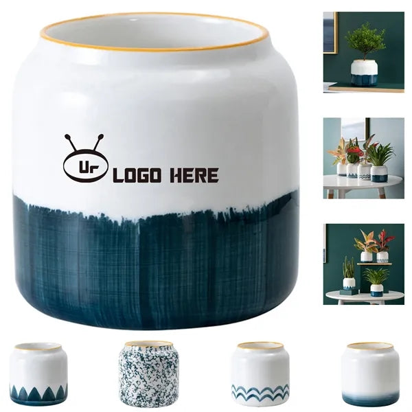 Round Ceramic Two-Tone Succulent Planters