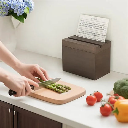 Walnut Wooden Recipe Box with Phone Stand