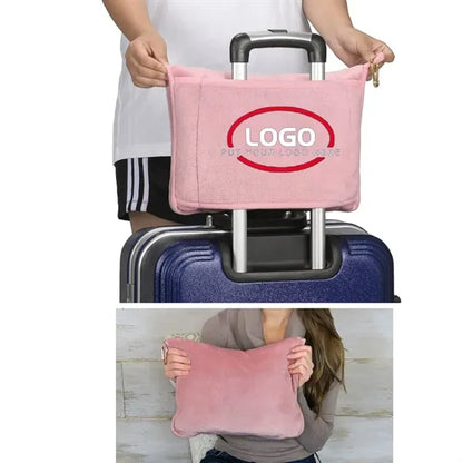 Flannel Fleece Folding Travel Pillow Blanket for Airplane