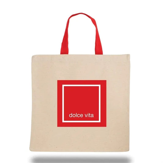 Cotton Canvas Tote Bag W/ Short Color Web Handles 10 OZ