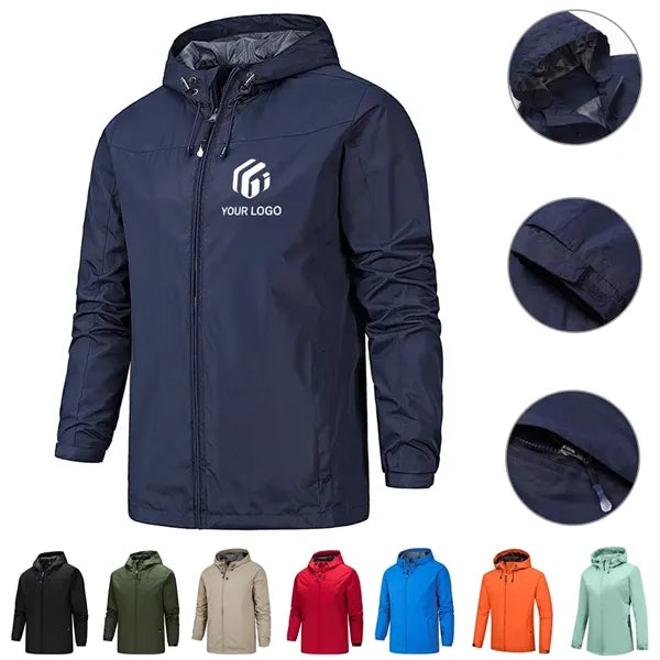 Hiking travel lightweight waterproof raincoat hooded jacket
