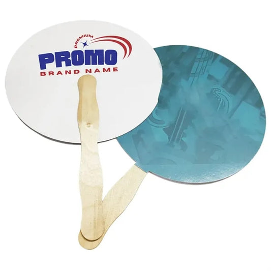 Round Paper Hand Fan with Wooden Handle for Promotion