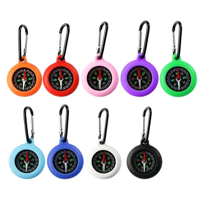 Silicone Compass Keychain w/ Carabiner Clip for Outdoor Use