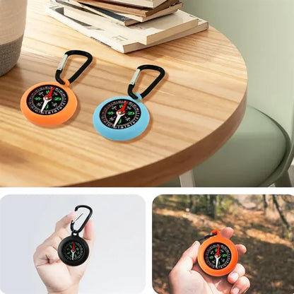Silicone Compass Keychain w/ Carabiner Clip for Outdoor Use