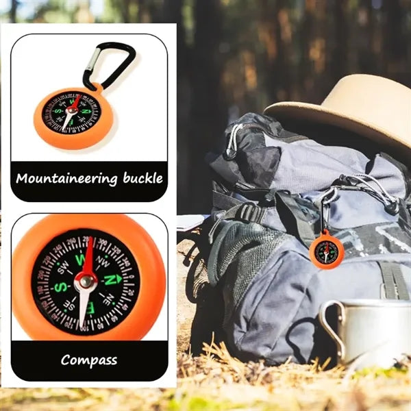 Silicone Compass Keychain w/ Carabiner Clip for Outdoor Use