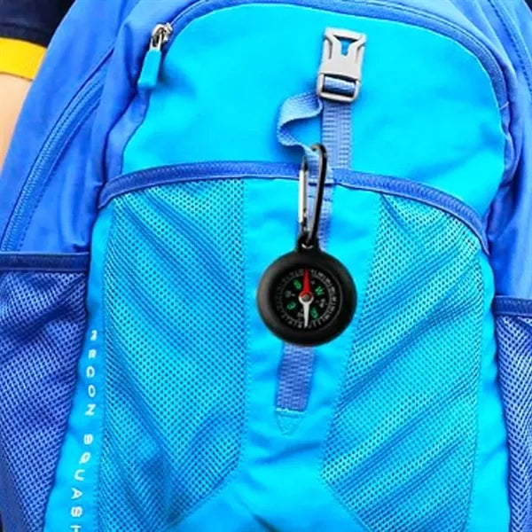 Silicone Compass Keychain w/ Carabiner Clip for Outdoor Use